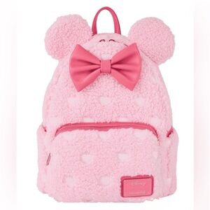 NEW Loungefly Disney Minnie Mouse Hearts Strawberry Scented Sherpa Backpack